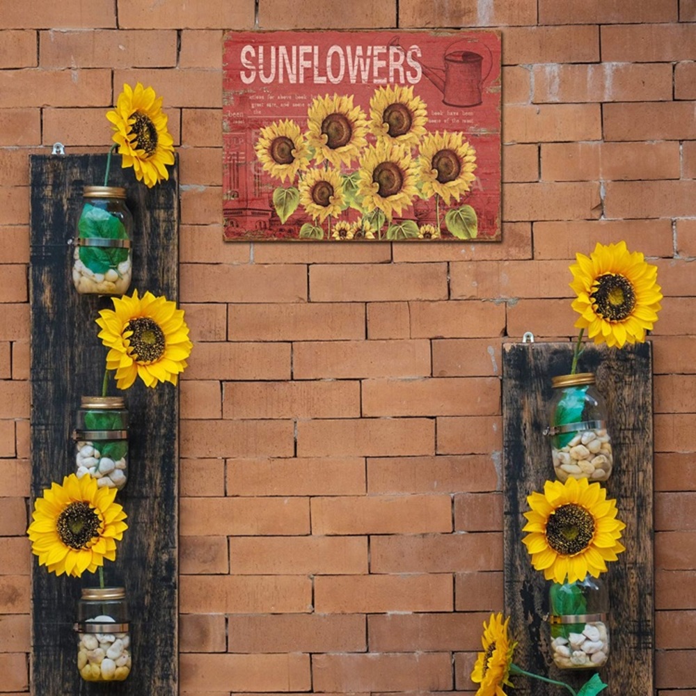 Six Sunflowers Retro Vintage Tin Bar Sign Country - Picture 3 of 5